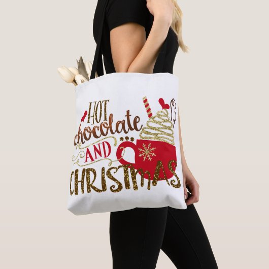 Heet chocolade en kerstfeestmaal glitter Sparkle Tote Bag (Dichtbij)