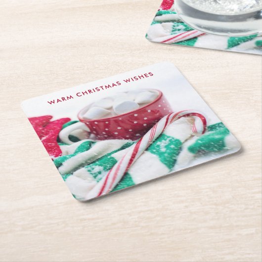 Heet chocolade en snoepriet Warm kerstgerei Kartonnen Onderzetters (Schuin)