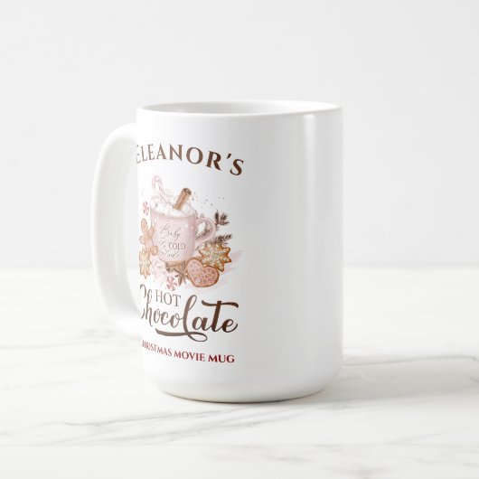 Heet Chocolade Modern Grote Naam Roze Kerst Mok (Voorkant links)