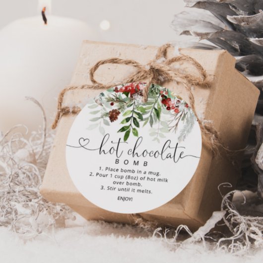 Heet chocoladebom label. Evergreen hot cacaobom Bedankjes Labels