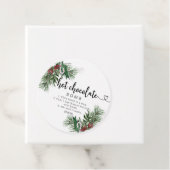 Heet chocoladebom label. Evergreen hot cacaobom F Bedankjes Labels (In situ)