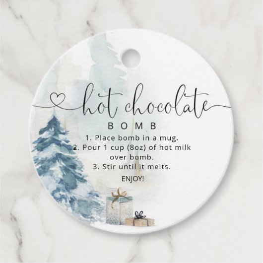 Heet chocoladebom label. Winterhete cacaombom Bedankjes Labels (Voorkant)