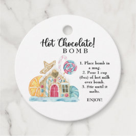 Heet chocoladebom label. Winterhete cacaombom Bedankjes Labels