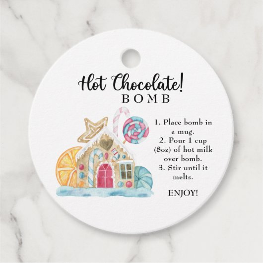 Heet chocoladebom label. Winterhete cacaombom Bedankjes Labels (Voorkant)