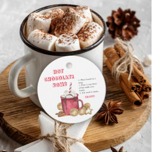 Heet chocoladebom label. Winterhete cacaombom Bedankjes Labels