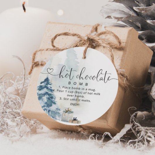Heet chocoladebom label. Winterhete cacaombom Bedankjes Labels
