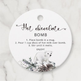 Heet chocoladebom label. Winterhete cacaombom Bedankjes Labels