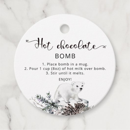 Heet chocoladebom label. Winterhete cacaombom Bedankjes Labels (Voorkant)