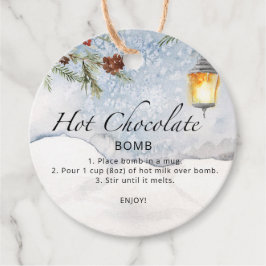 Heet chocoladebom label. Winterhete cacaombom Bedankjes Labels