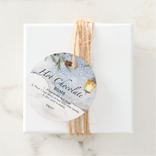 Heet chocoladebom label. Winterhete cacaombom Bedankjes Labels (In situ)