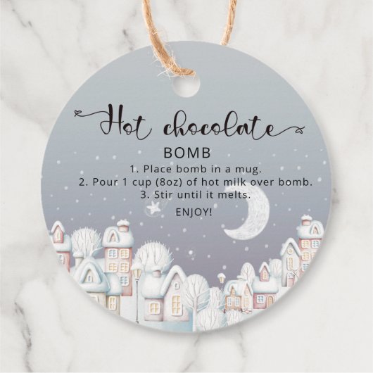 Heet chocoladebom label. Winterhete cacaombom Bedankjes Labels (Achterkant)