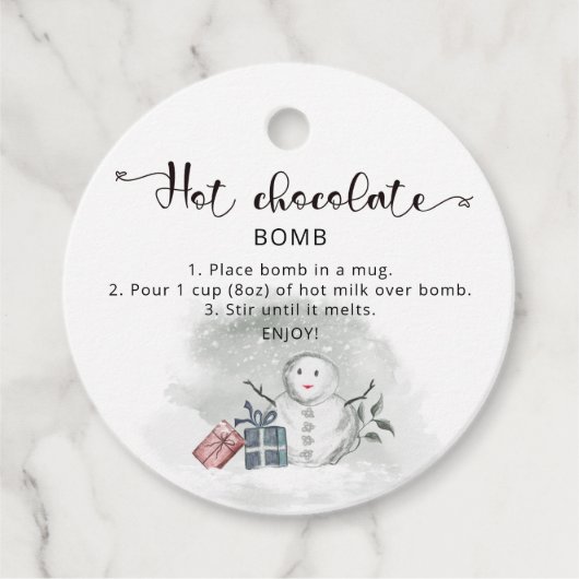 Heet chocoladebom label. Winterhete cacaombom Favo Bedankjes Labels (Voorkant)