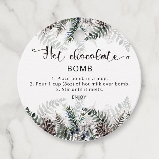 Heet chocoladebom label. Winterhete cacaombom Favo Bedankjes Labels (Voorkant)