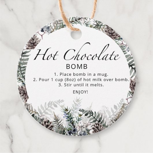 Heet chocoladebom label. Winterhete cacaombom Favo Bedankjes Labels (Voorkant)