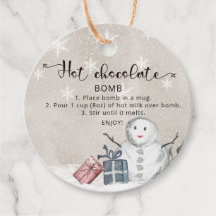 Heet chocoladebom label. Winterhete cacaombom Favo Bedankjes Labels