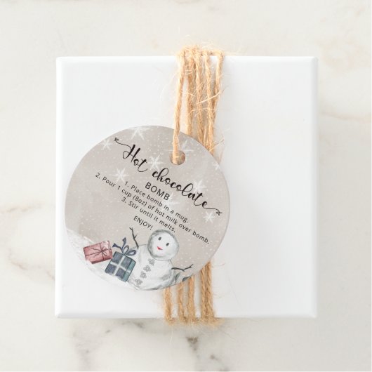 Heet chocoladebom label. Winterhete cacaombom Favo Bedankjes Labels (In situ)