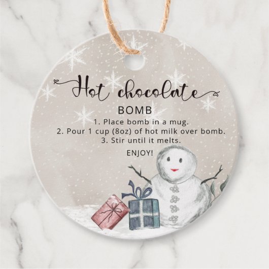 Heet chocoladebom label. Winterhete cacaombom Favo Bedankjes Labels (Voorkant)