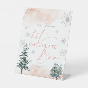 Heet Chocolate Bar — blauw winterwonderlandteken Reclamebord Met Voetstuk