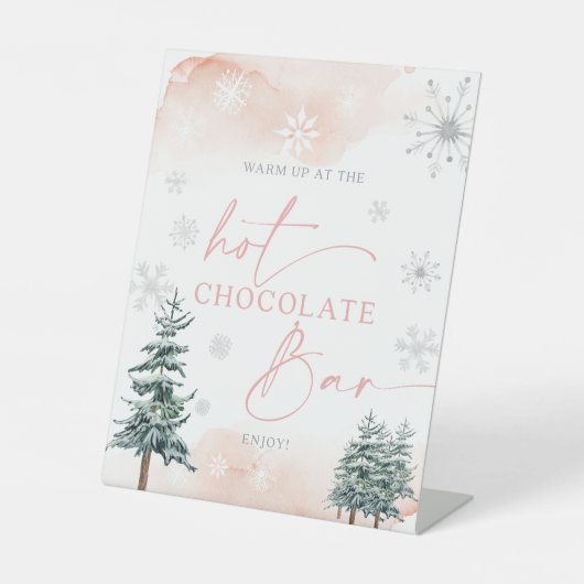 Heet Chocolate Bar — blauw winterwonderlandteken Reclamebord Met Voetstuk (Voorkant)