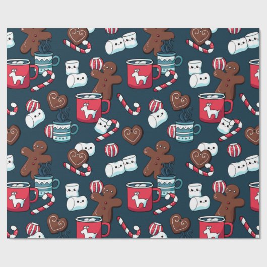 Heet Coco en kerstboompatroon Cadeaupapier (Vlak)