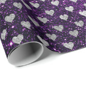 Heet Confetti Silver Grey Glitter Paars Plum Cadeaupapier (Rol Hoek)