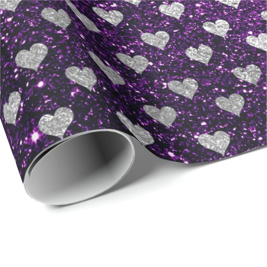 Heet Confetti Silver Grey Glitter Paars Plum Cadeaupapier (Rol Hoek)