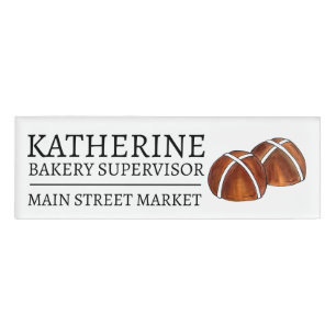 Heet Cross Bun Brits Eten Bakkerij Brood Baker Caf Naambadge