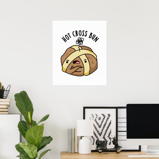 Heet Cross Bun Grappig Eten Pun Poster (Thuiskantoor)