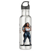 Heet Curvy Zwart Fitness Vrouw Motivatie Waterfles (Voorkant)