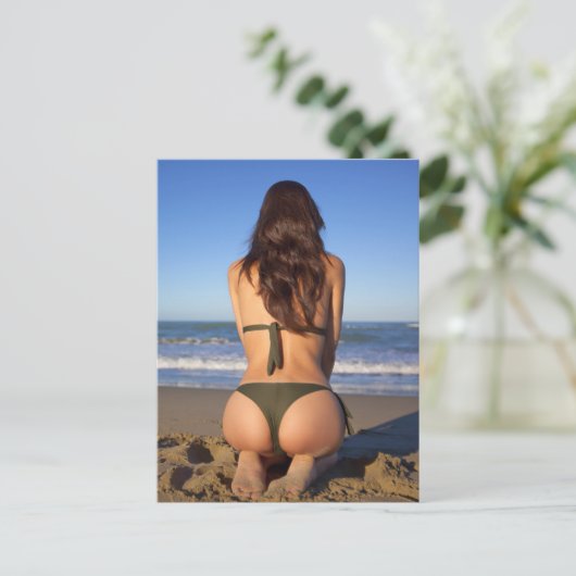 ● Heet! ● foto van het strand van bikini Briefkaart (Staand voorkant)