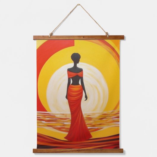 Heet geel sinaasappel rood afrikaanse vrouw kunst  hangend wandkleed (Voorkant)