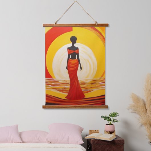Heet geel sinaasappel rood afrikaanse vrouw kunst hangend wandkleed (Slaapkamer)