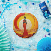 Heet geel sinaasappel rood afrikaanse vrouw kunst  papieren bordje (Feest)