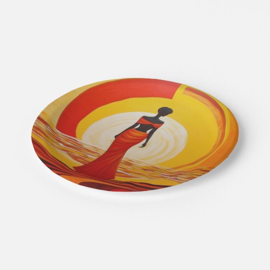 Heet geel sinaasappel rood afrikaanse vrouw kunst  papieren bordje (Gekanteld)