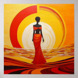 Heet geel sinaasappel rood afrikaanse vrouw kunst  poster