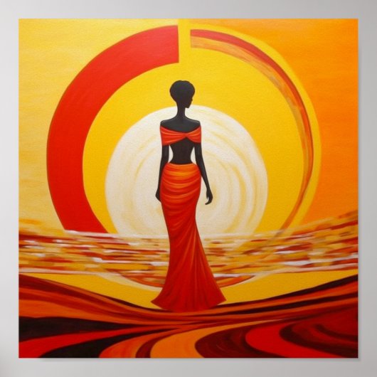 Heet geel sinaasappel rood afrikaanse vrouw kunst  poster (Voorkant)