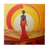 Heet geel sinaasappel rood afrikaanse vrouw kunst tegeltje (Voorkant)