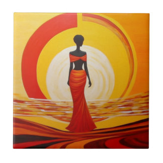 Heet geel sinaasappel rood afrikaanse vrouw kunst  tegeltje