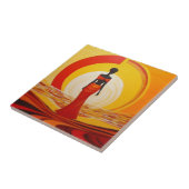 Heet geel sinaasappel rood afrikaanse vrouw kunst  tegeltje (Zijkant)