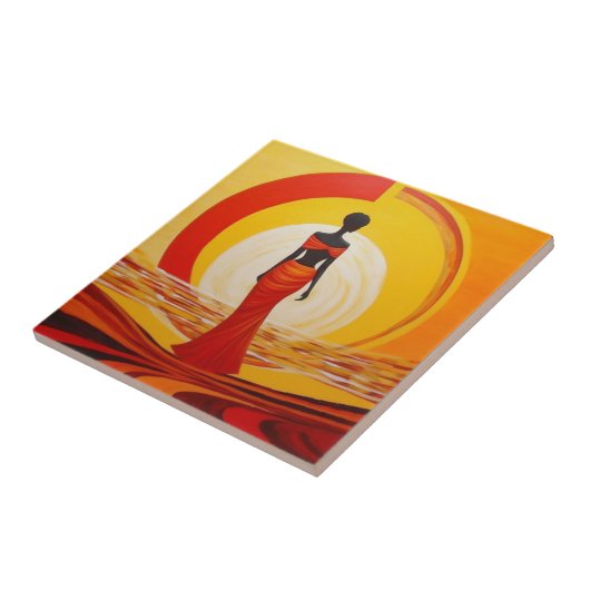 Heet geel sinaasappel rood afrikaanse vrouw kunst tegeltje (Zijkant)