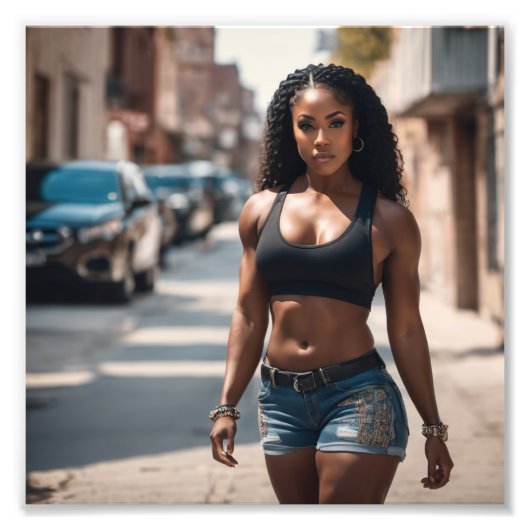 Heet Ghetto Meisje In Denim Shorts Walking Streets Foto Afdruk (Voorkant)