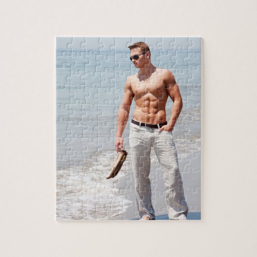 Heet Guy Bloed Borst Musculair Abs Beach Zelden Legpuzzel (Verticaal)