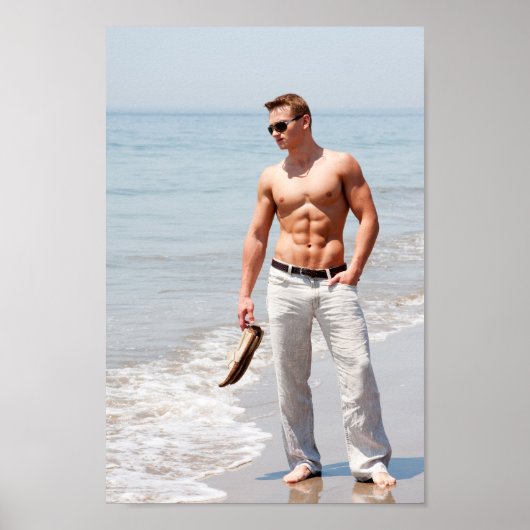Heet Guy Bloed Borst Musculair Abs Beach Zelden Poster (Voorkant)