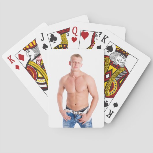 Heet Guy Sexy Shirtless Musea Blond Hunk in Jeans Pokerkaarten (Achterkant)