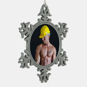 Heet Guy Sexy Shirtless Musea Construction Worker Tin Sneeuwvlok Ornament (Links)