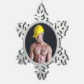 Heet Guy Sexy Shirtless Musea Construction Worker Tin Sneeuwvlok Ornament (Rechts)
