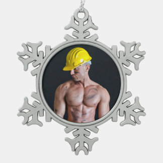 Heet Guy Sexy Shirtless Musea Construction Worker Tin Sneeuwvlok Ornament