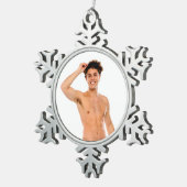 Heet Guy Sexy Shirtless Musea Man Abs Tin Sneeuwvlok Ornament (Rechts)