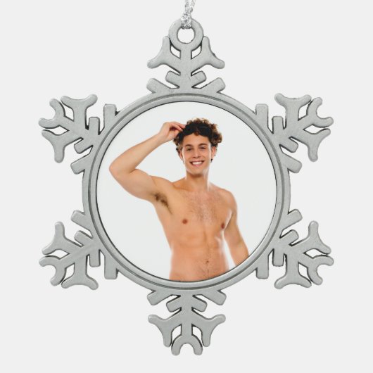 Heet Guy Sexy Shirtless Musea Man Abs Tin Sneeuwvlok Ornament (Voorkant)