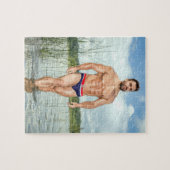 Heet Guy Sexy Shirtless Musea Man Hunk Walks Water Legpuzzel (Horizontaal)